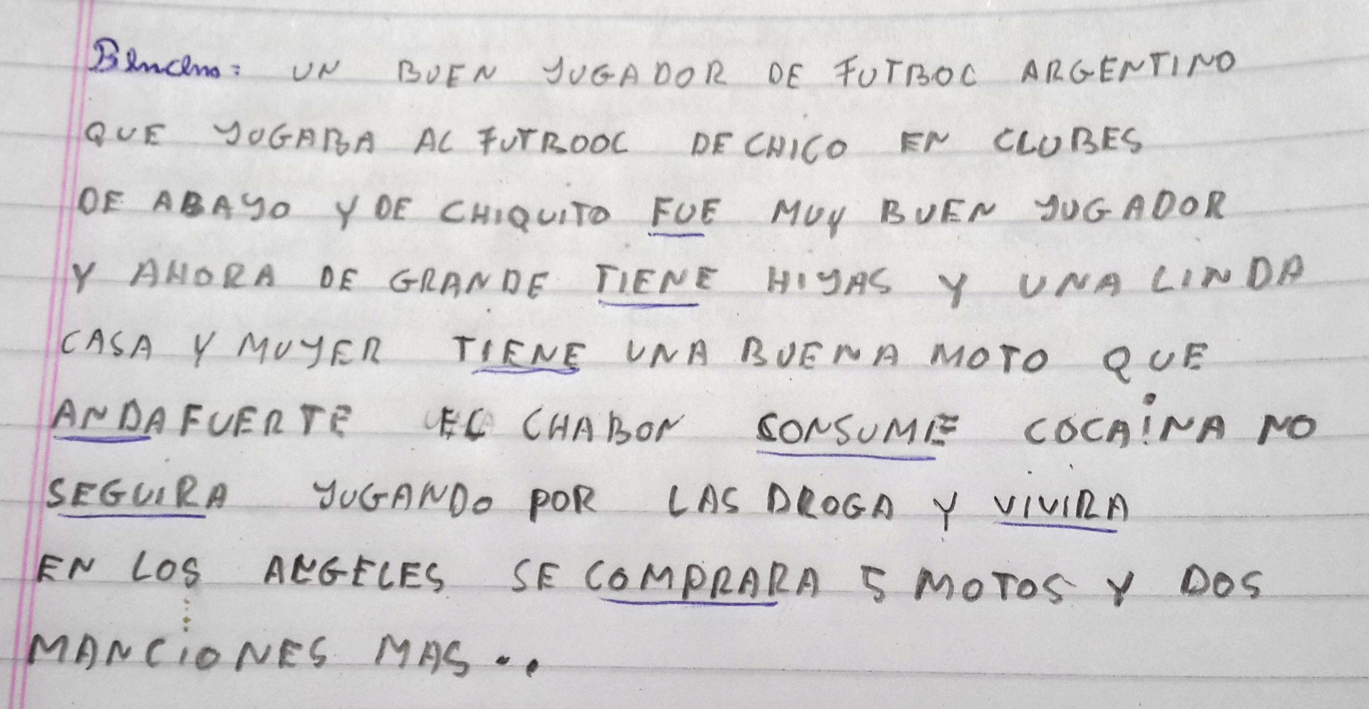 Escrito de Juan (Escuela Secundaria Nro.40, Centro Cerrado Eva Perón)